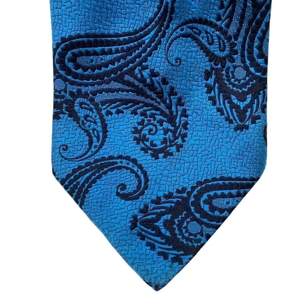 Tie Men's Necktie Polyester Blue Black Paisley Mod Disco 70's